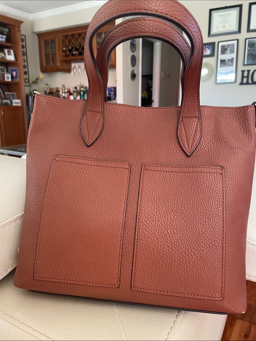Steve Madden Pebbled Leather Tote in Rust Brown